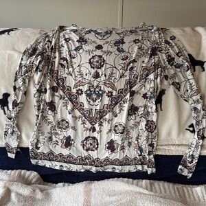 Cato Cream and Brown Floral Long Sleeve Top